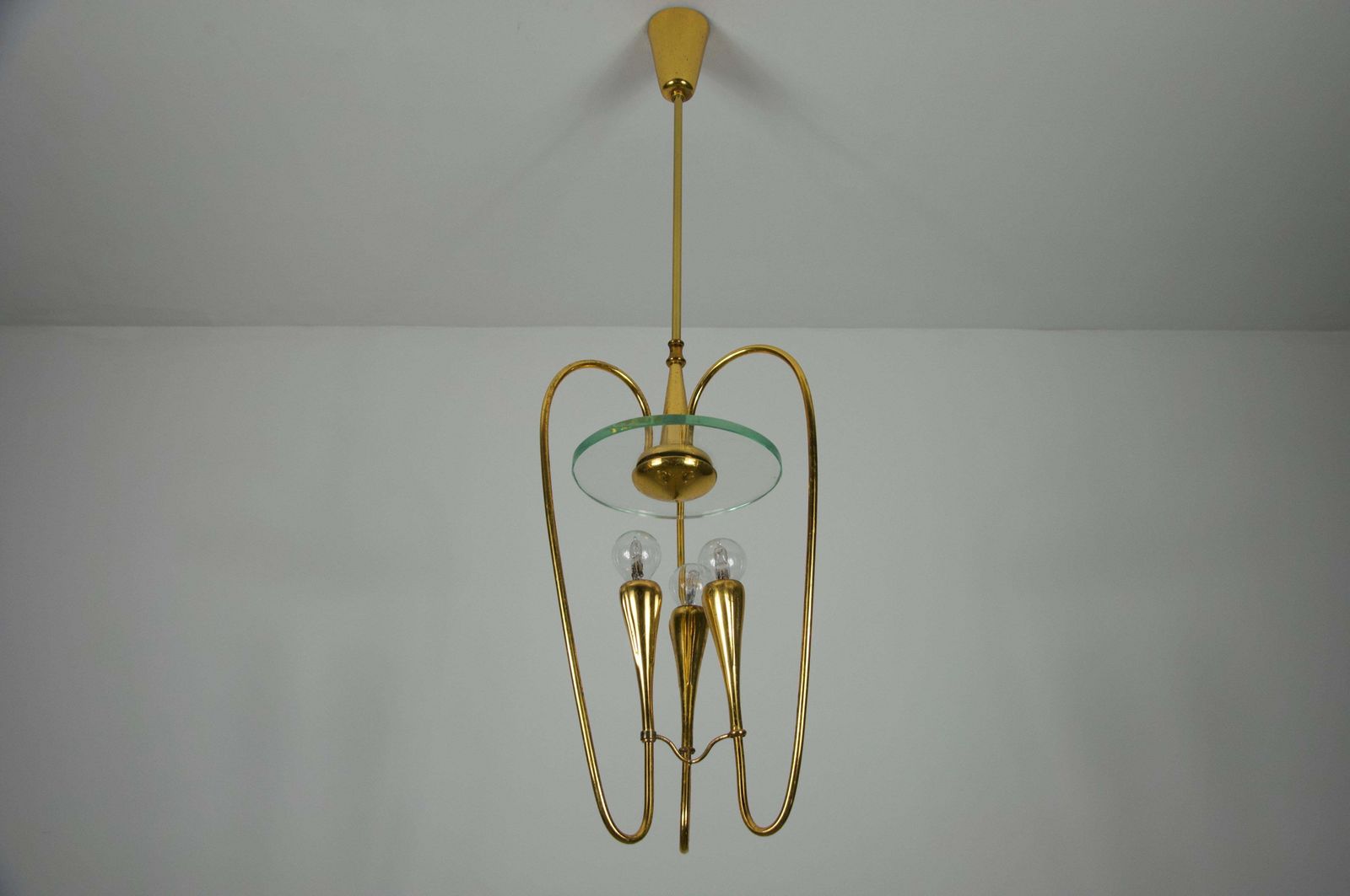 Gilded Brass Chandelier Attr. To Pietro Chiesa For Fontana Arte, 1950s, Italy photo for sale