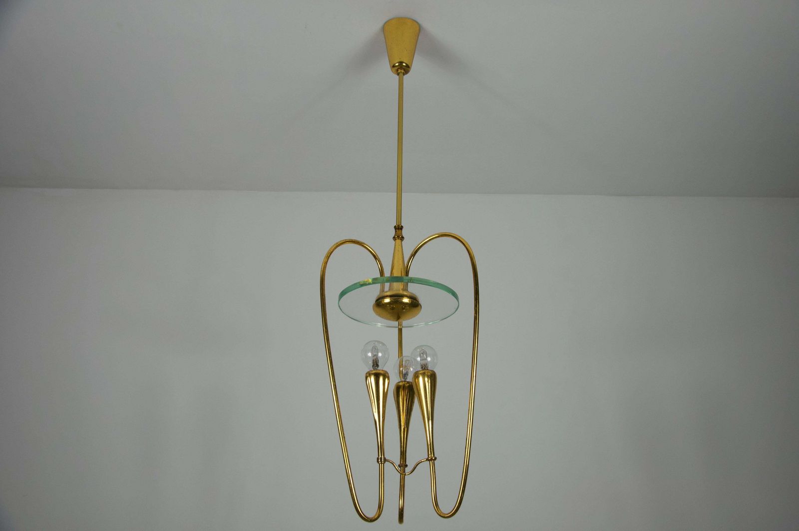 Gilded Brass Chandelier Attr. To Pietro Chiesa For Fontana Arte, 1950s, Italy photo vinterior
