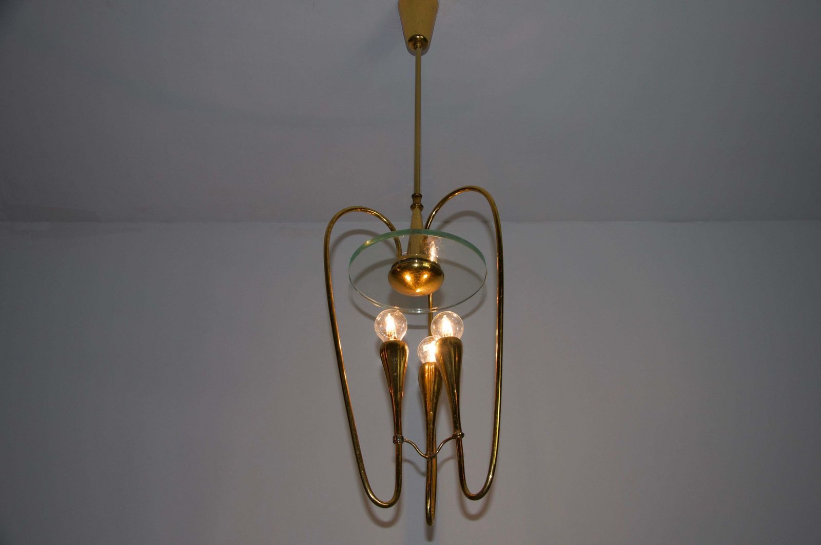 photo vintage Gilded Brass Chandelier Attr. To Pietro Chiesa For Fontana Arte, 1950s, Italy