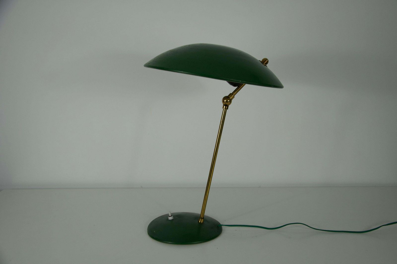 Mid Century Green Italian Brass And Metal Table Lamp, 1960s photo furniture