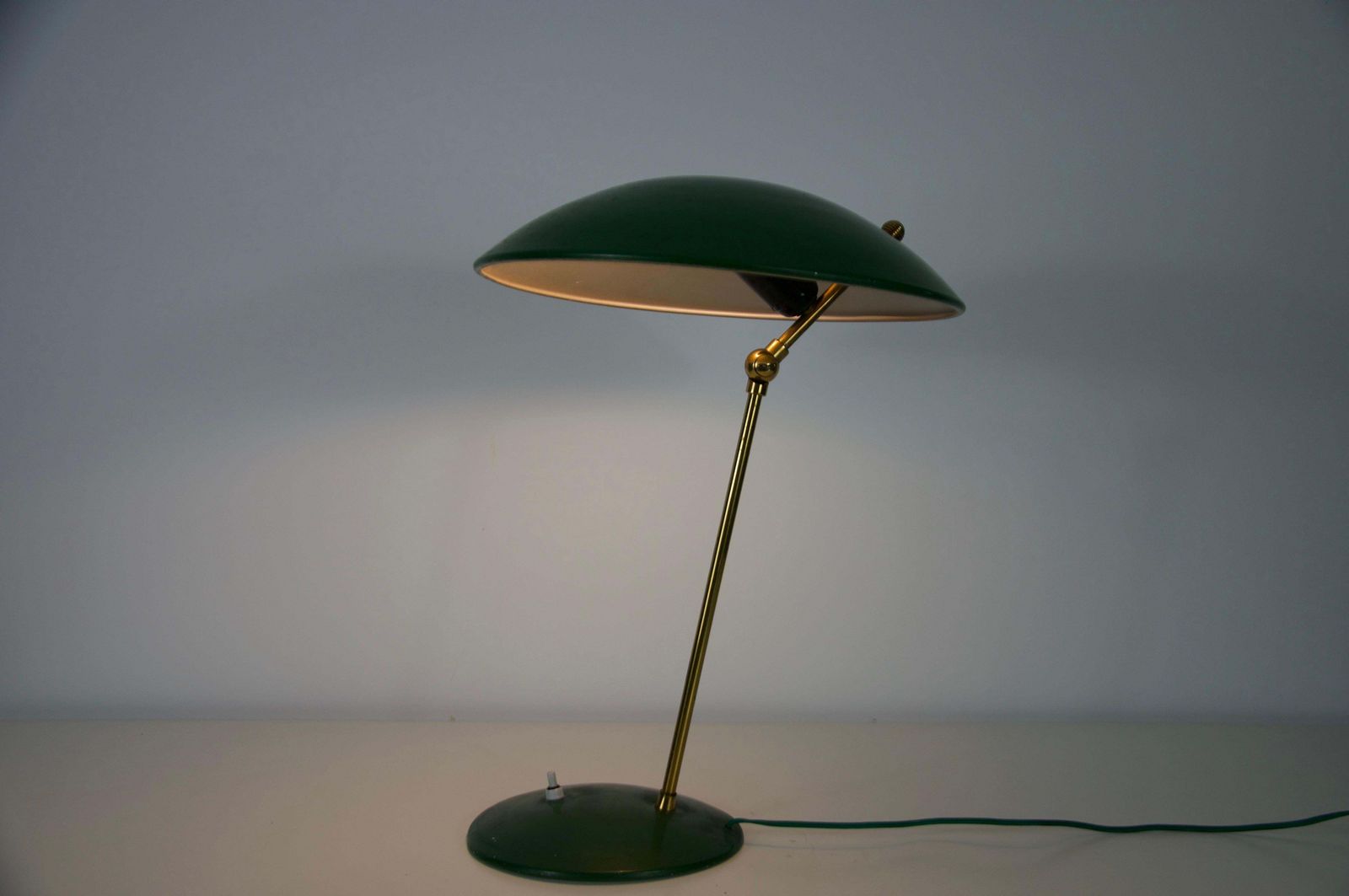 918.0 Mid Century Green Italian Brass And Metal Table Lamp, 1960s photo