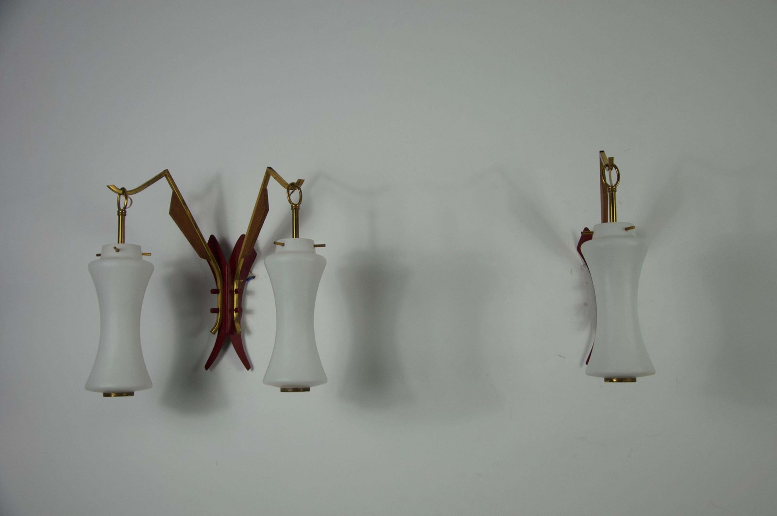 Pair Of Brass And Opaline Wall Lamps By Stilnovo, Italy, 1960s photo buy