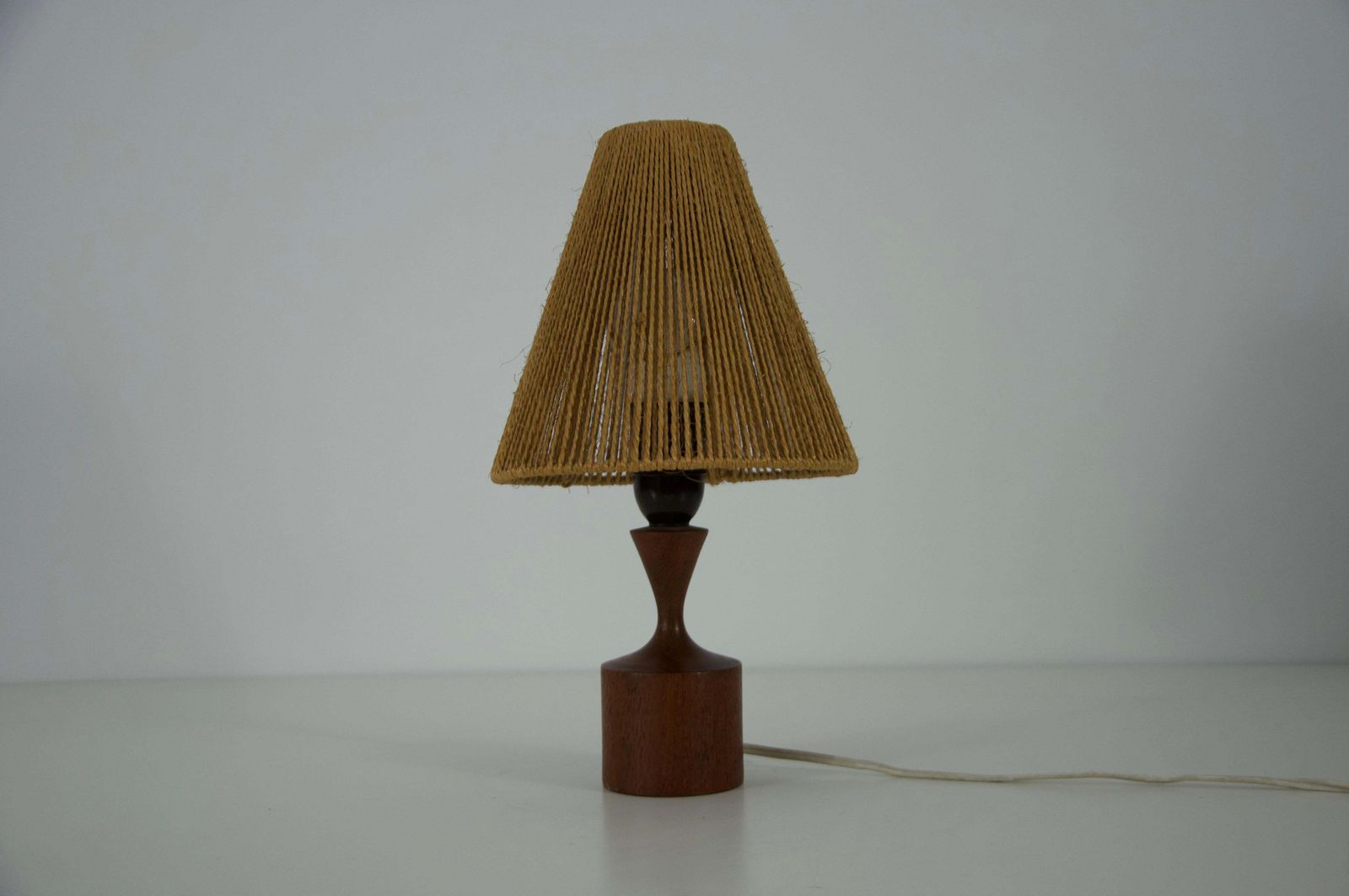 Midcentury Teak And Sisal Table Lamp By Temde, Circa 1970 photo furniture