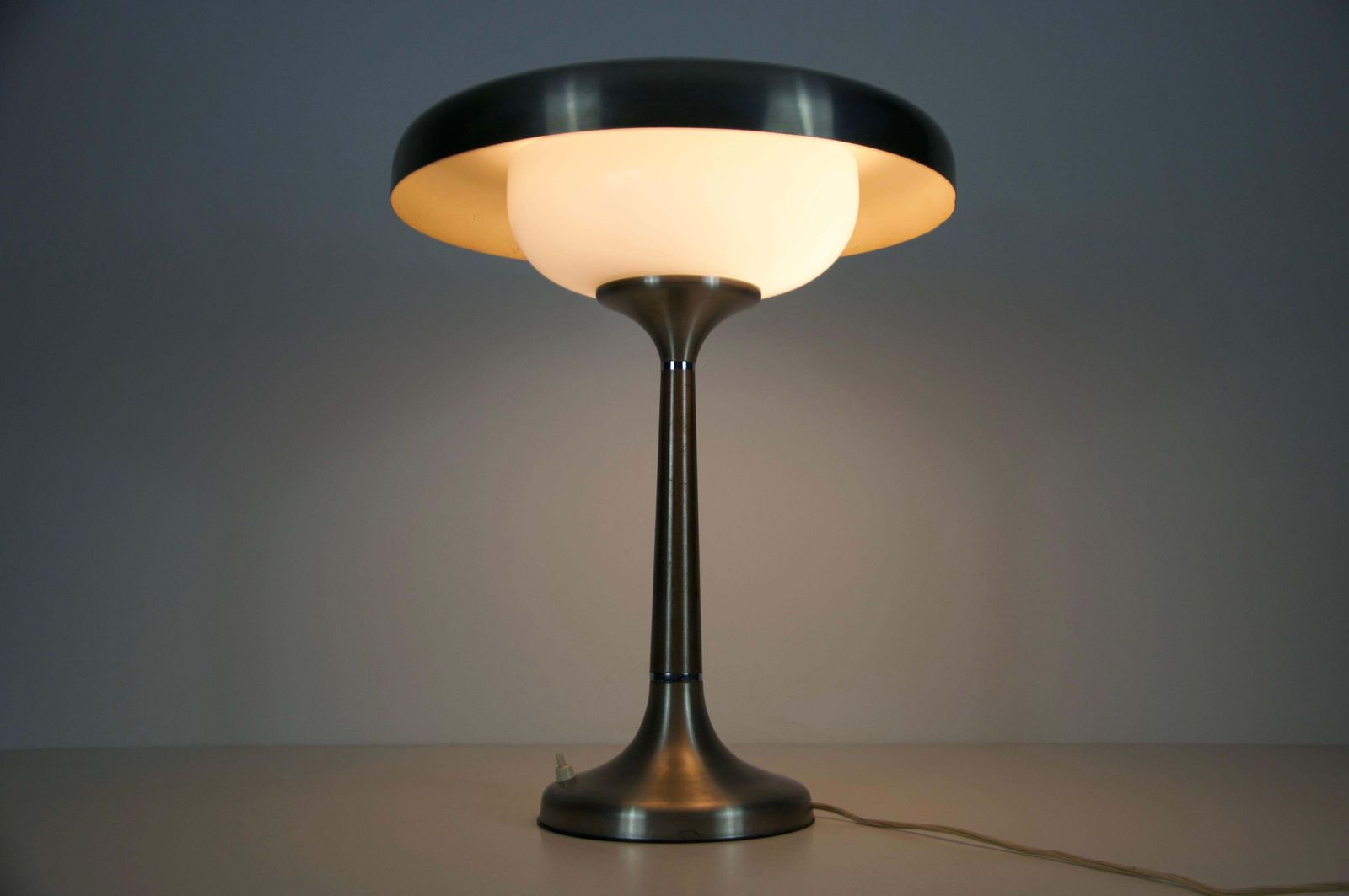 photo for sale Mid Century Italian Metal And Glass Table Lamp, 1960s
