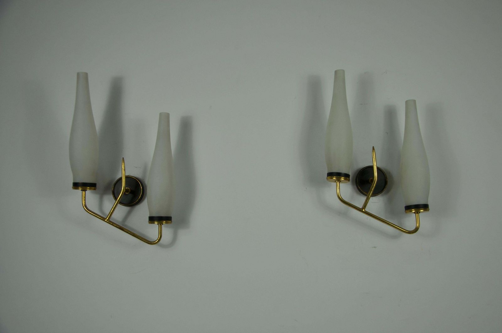 Pair Of Brass And Opaline Wall Lamps, Italy, 1960s photo Lighting