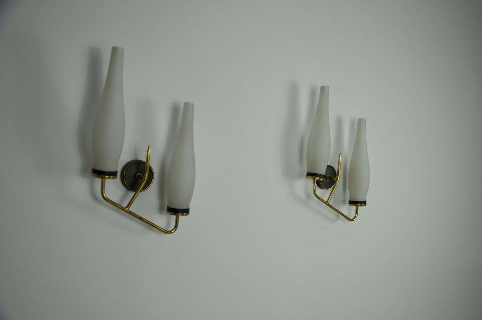 Pair Of Brass And Opaline Wall Lamps, Italy, 1960s photo buy