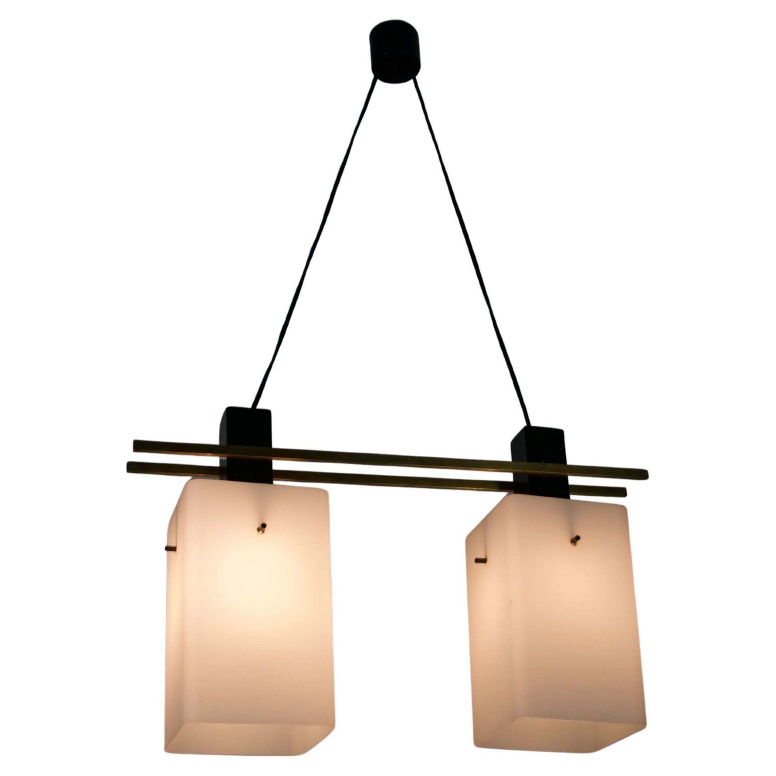 Mid Century Brass And Opal Glass Ceiling Lamp By Stilnovo, Italy, 1960s
