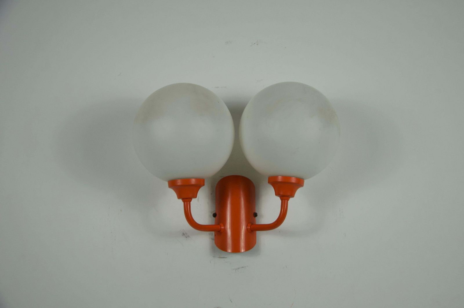 Pair Of Orange Metal And Opaline Glass Wall Lamps, Germany, 1960s photo buy
