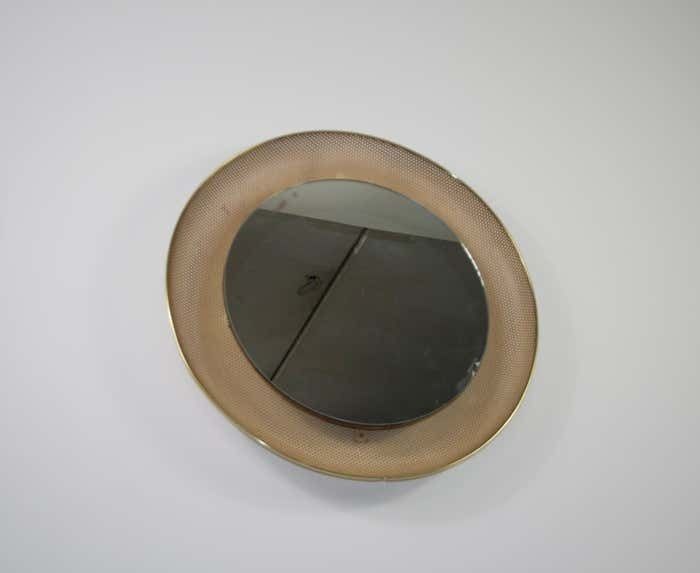 Midcentury Modern Italian Round Illuminated Brass Wall Mirror Italy 1960s photo Home Decor