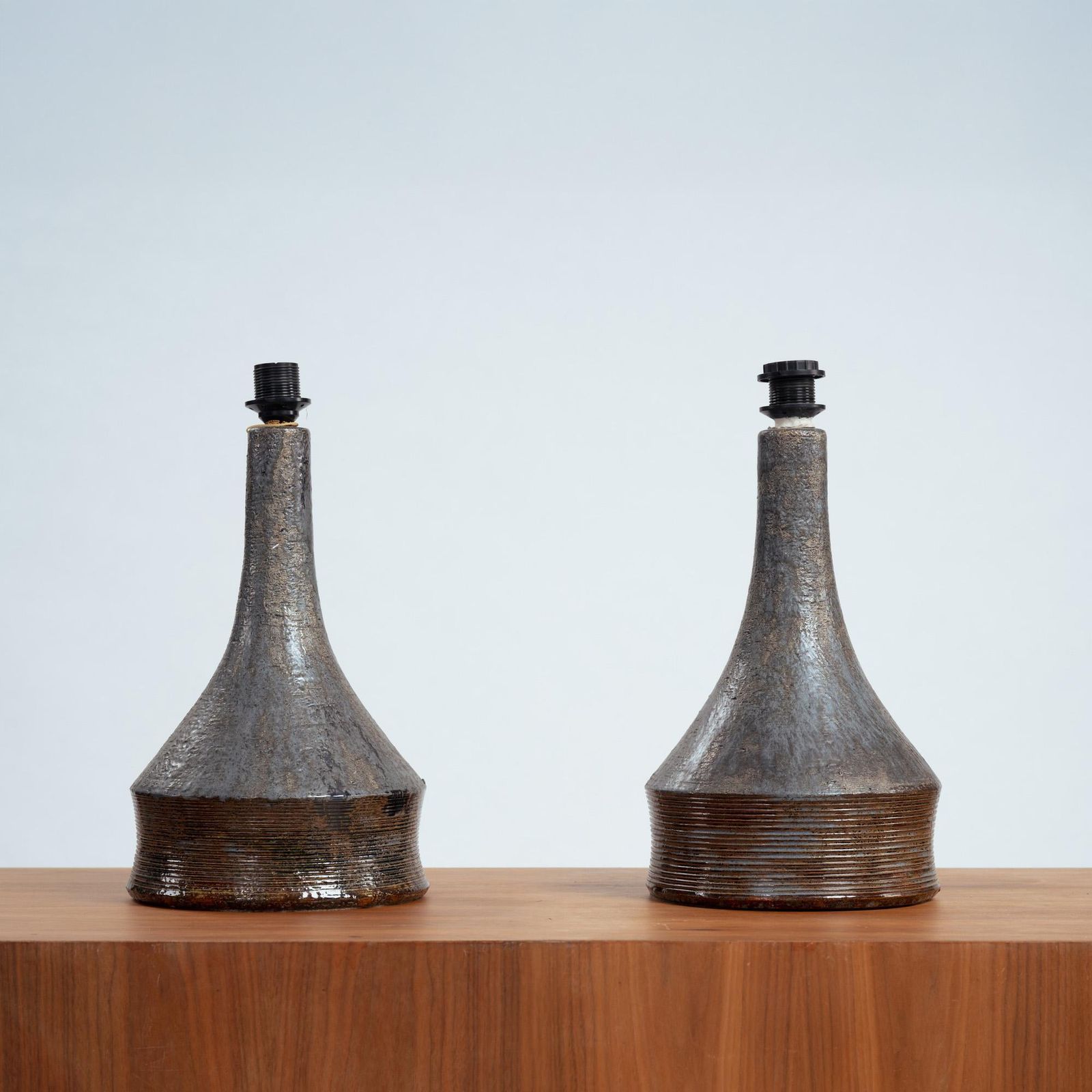 2141.0 Studio Pottery Table Lamps In Gray Bleu And Brown (Aft) Bo Borgstrom, Sweden 70s photo