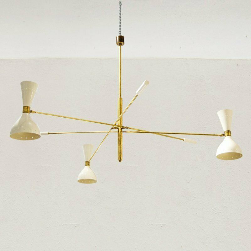 Mid Century Italian Brass And Aluminum Chandelier, 1960s photo for sale
