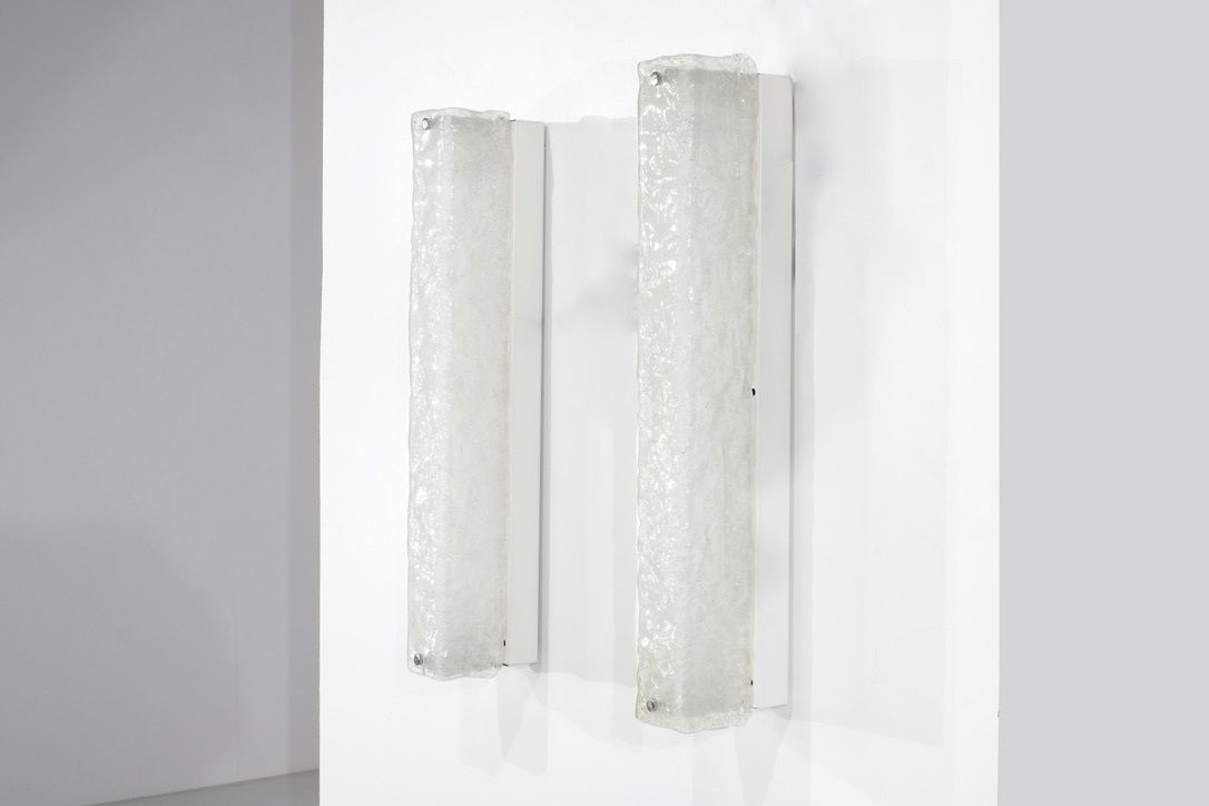 photo vinterior Large Pair Of Wall Lights In Murano Glass, Italy 1970s.