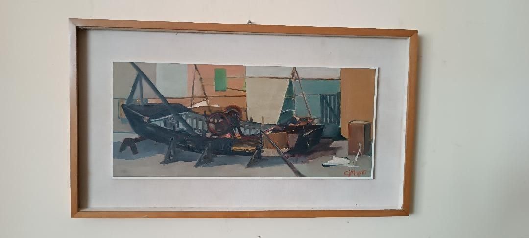 Marine Painting Oil On Board Signed 1950s\60s photo furniture