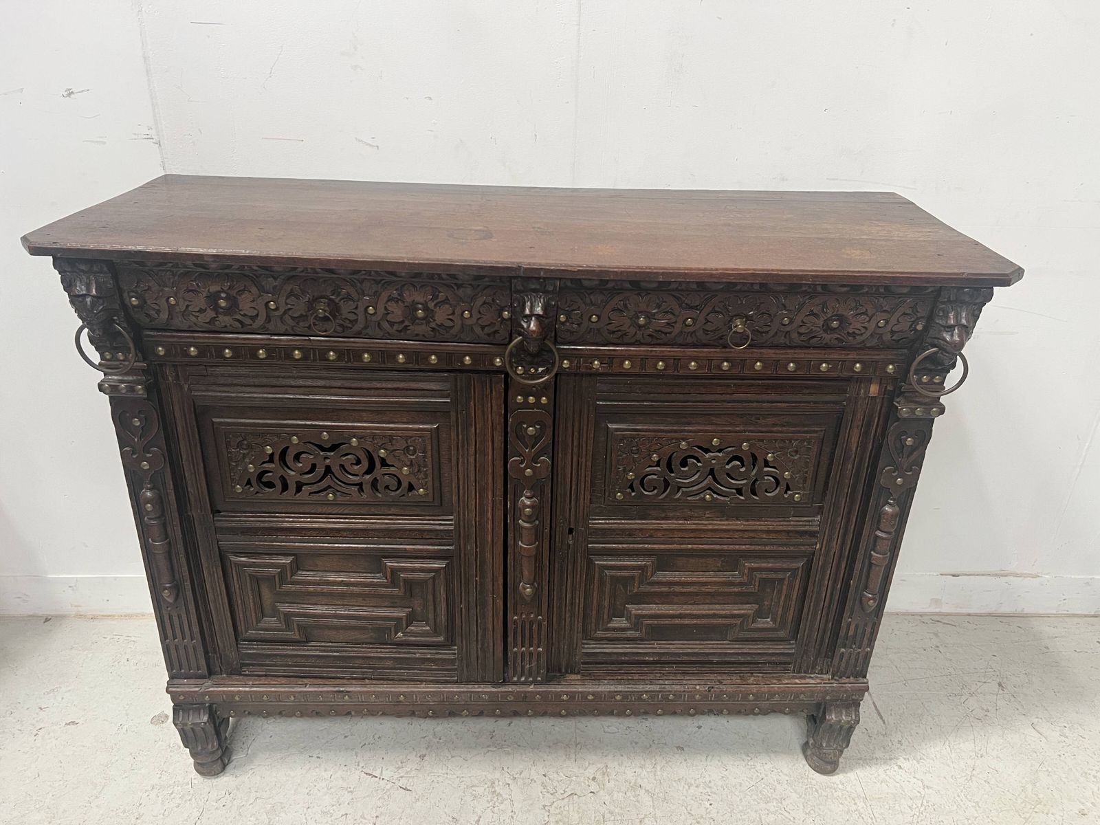 Renaissance Style Sideboard In Solid Oak, 18th Century photo for sale