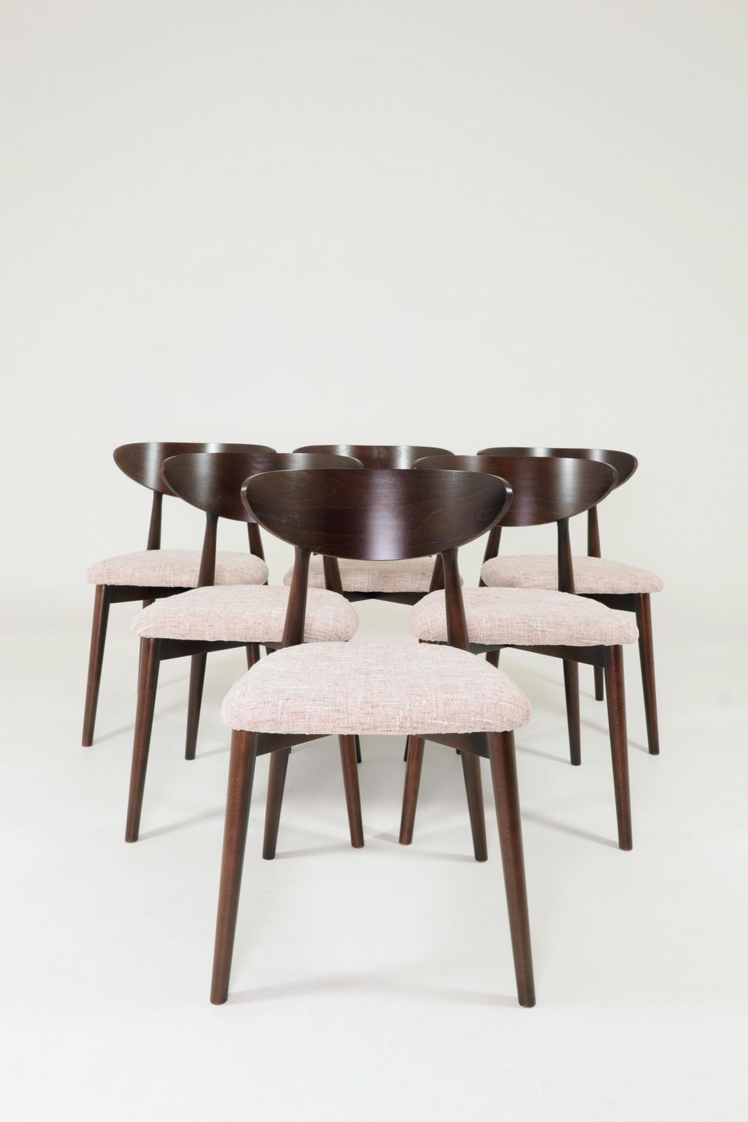 Subltle Pink Set Of 6 Scandinavian Design Dining Chairs, Dark Walnut Color Wood