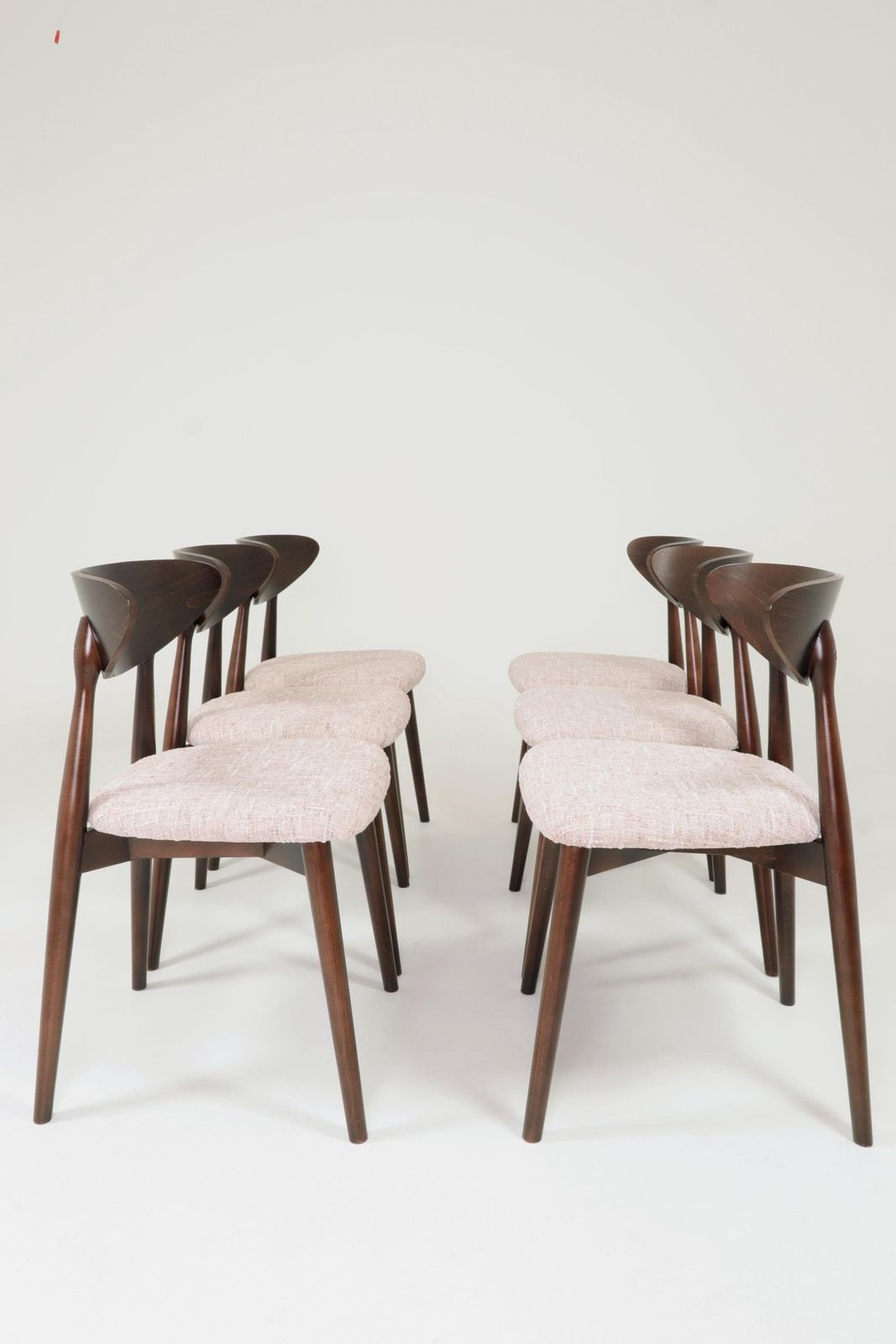 Subltle Pink Set Of 6 Scandinavian Design Dining Chairs, Dark Walnut Color Wood photo vintage