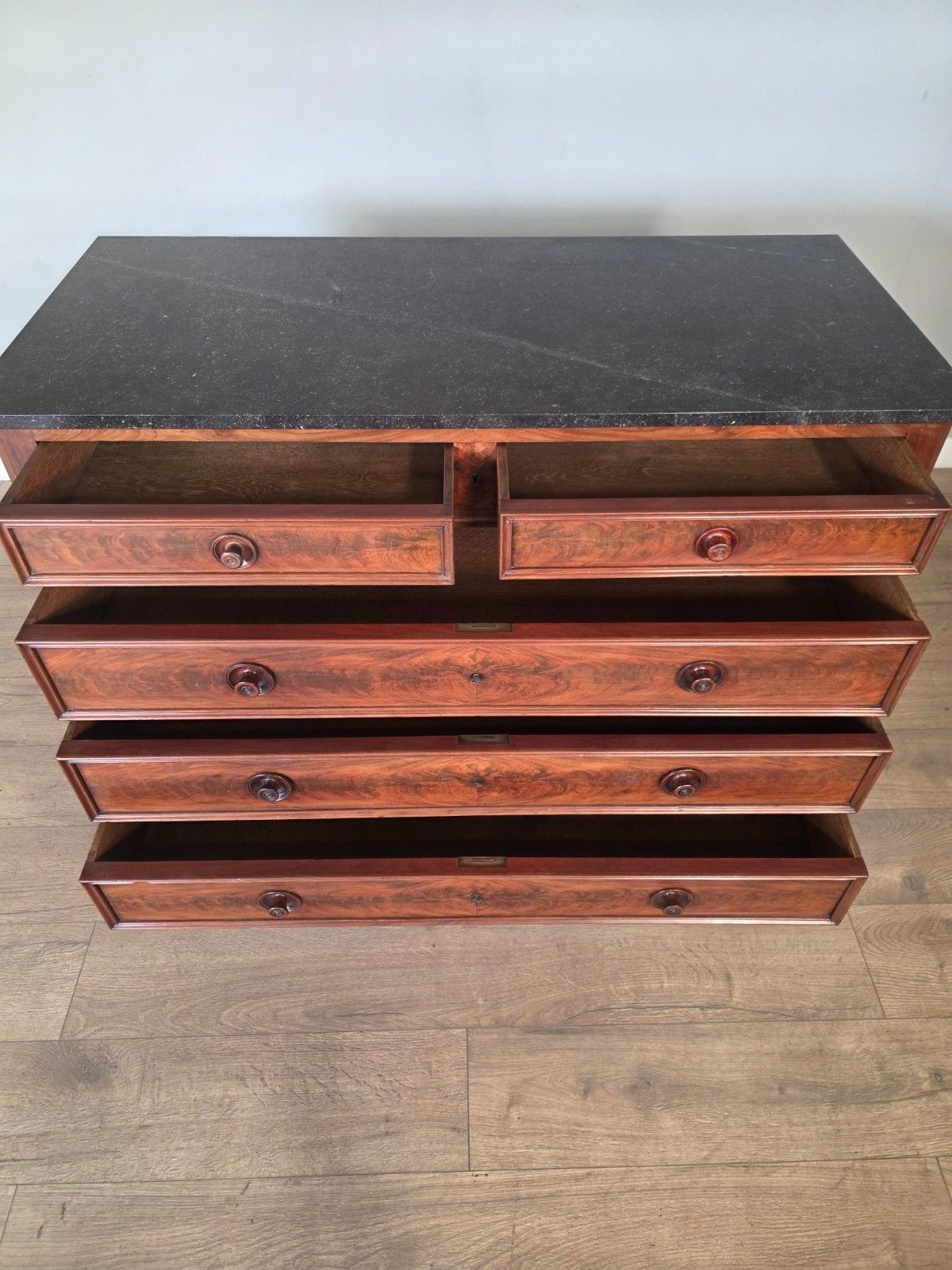 photo for sale French Mahogany Victorian Marble Top Chest Of Drawers