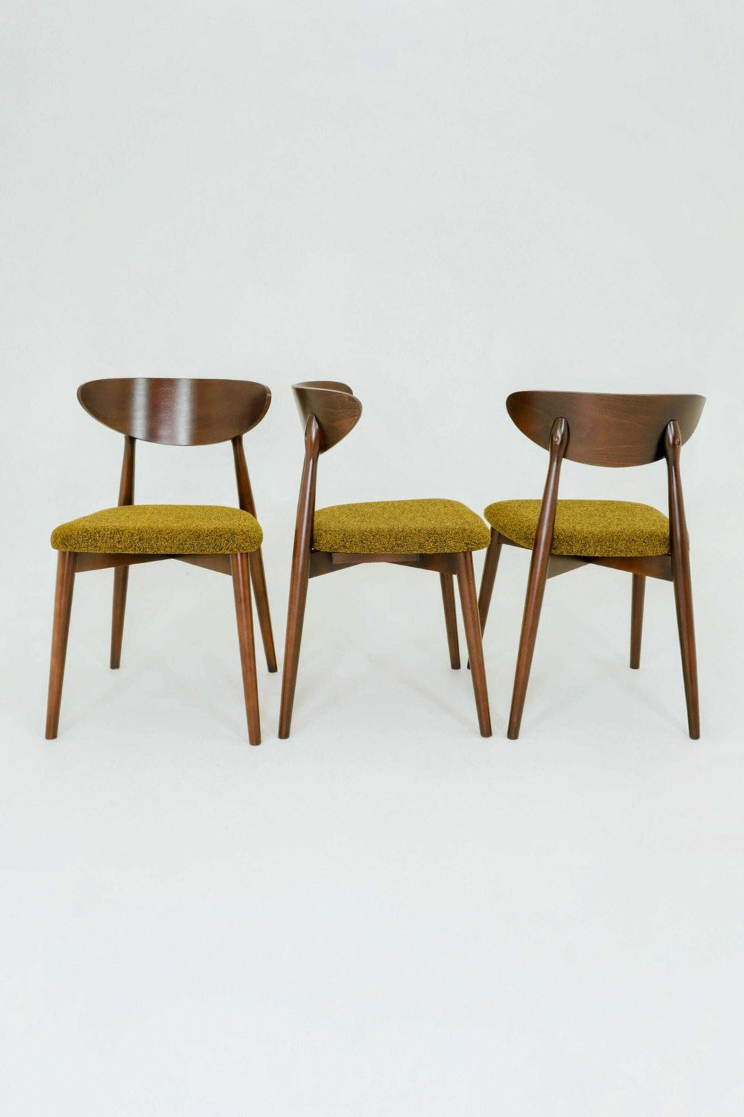 Set Of 6 Modern Beech Wood Dining Chair, Yellow Bouclè, Dark Color Wood photo for sale