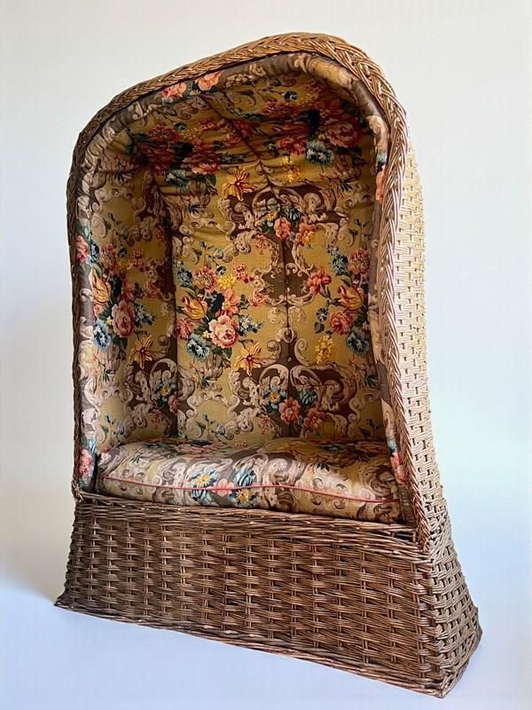 Vintage Wicker Porters Chair Upholstered In Mulberry Rococo Linen photo 1375.0