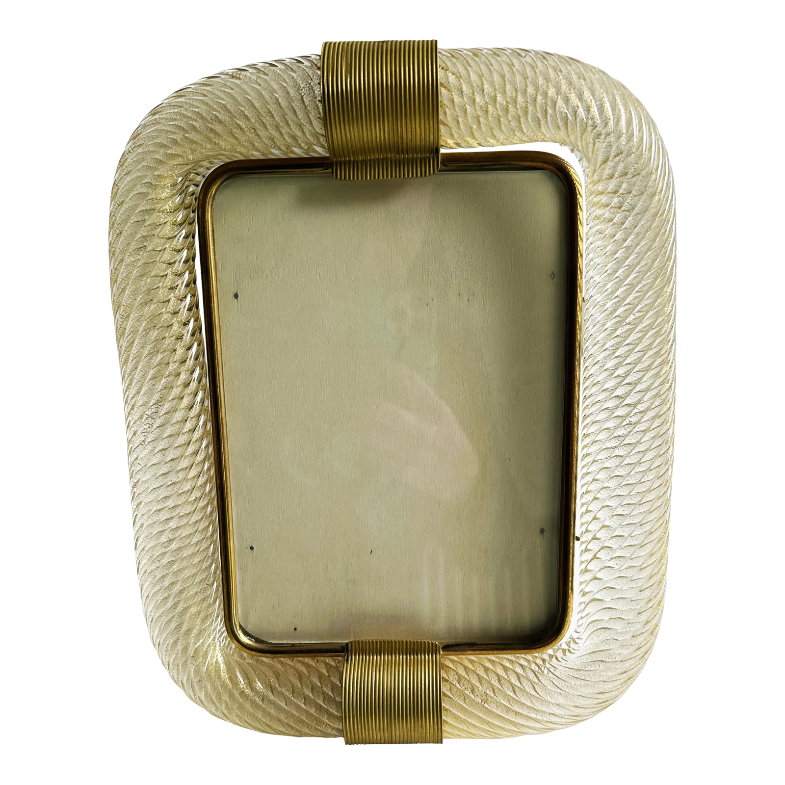 Mid Century Modern Style Gold "Torchon" Murano Glass Picture Frame And Brass In Barovier Style
