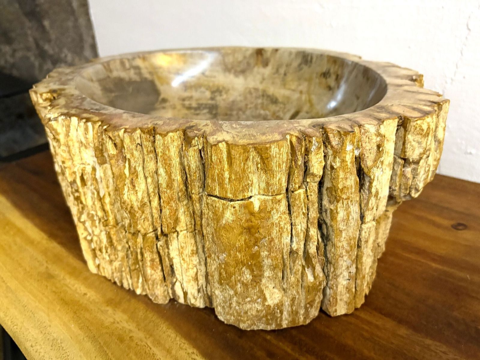 Petrified Wood Sink, Modern Organic   Grey/ Brown/ Beige   Polished, Idn 2025 photo 1475.0