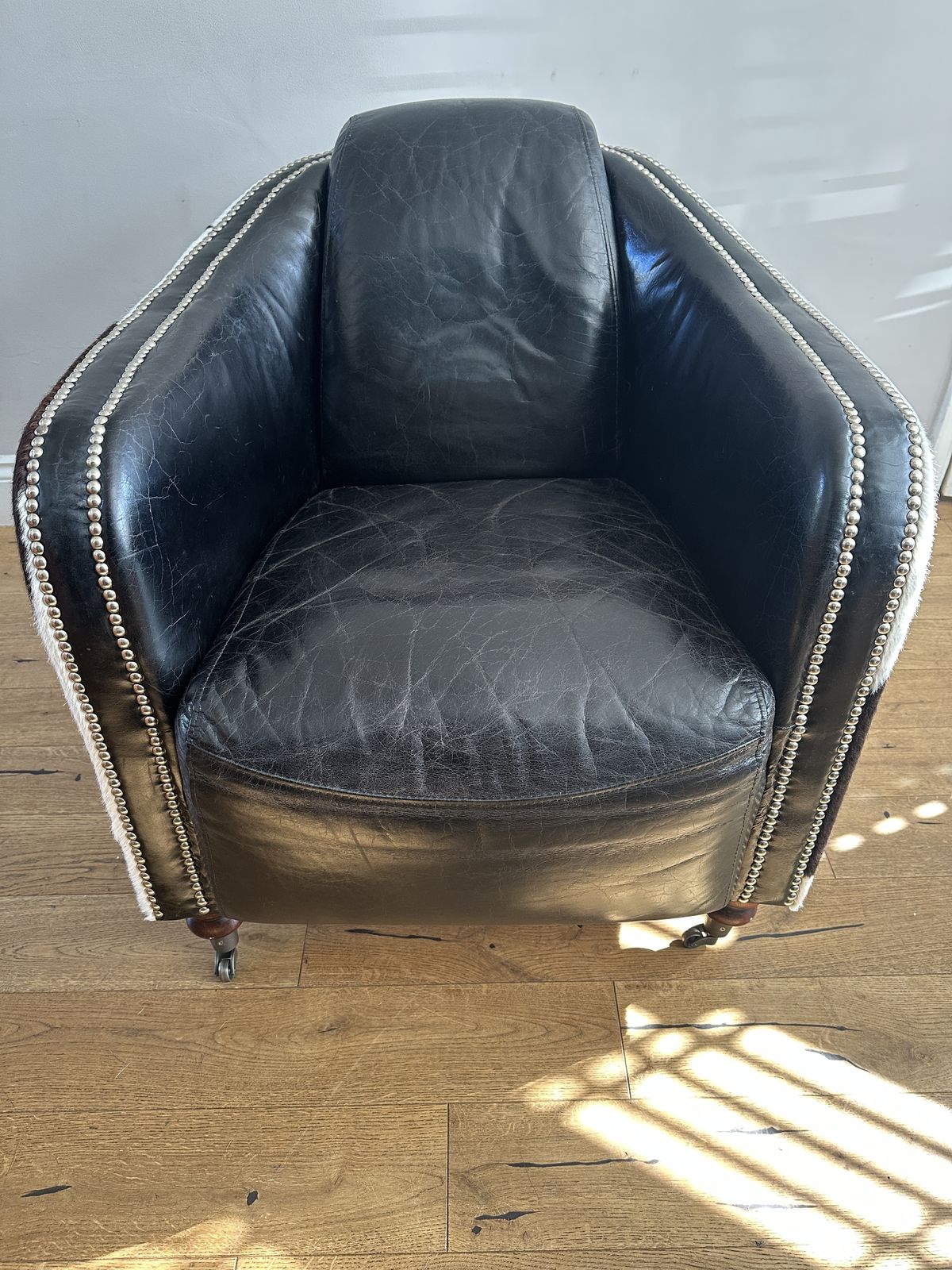 Vintage Black And White Leather Cowhide Armchair photo buy