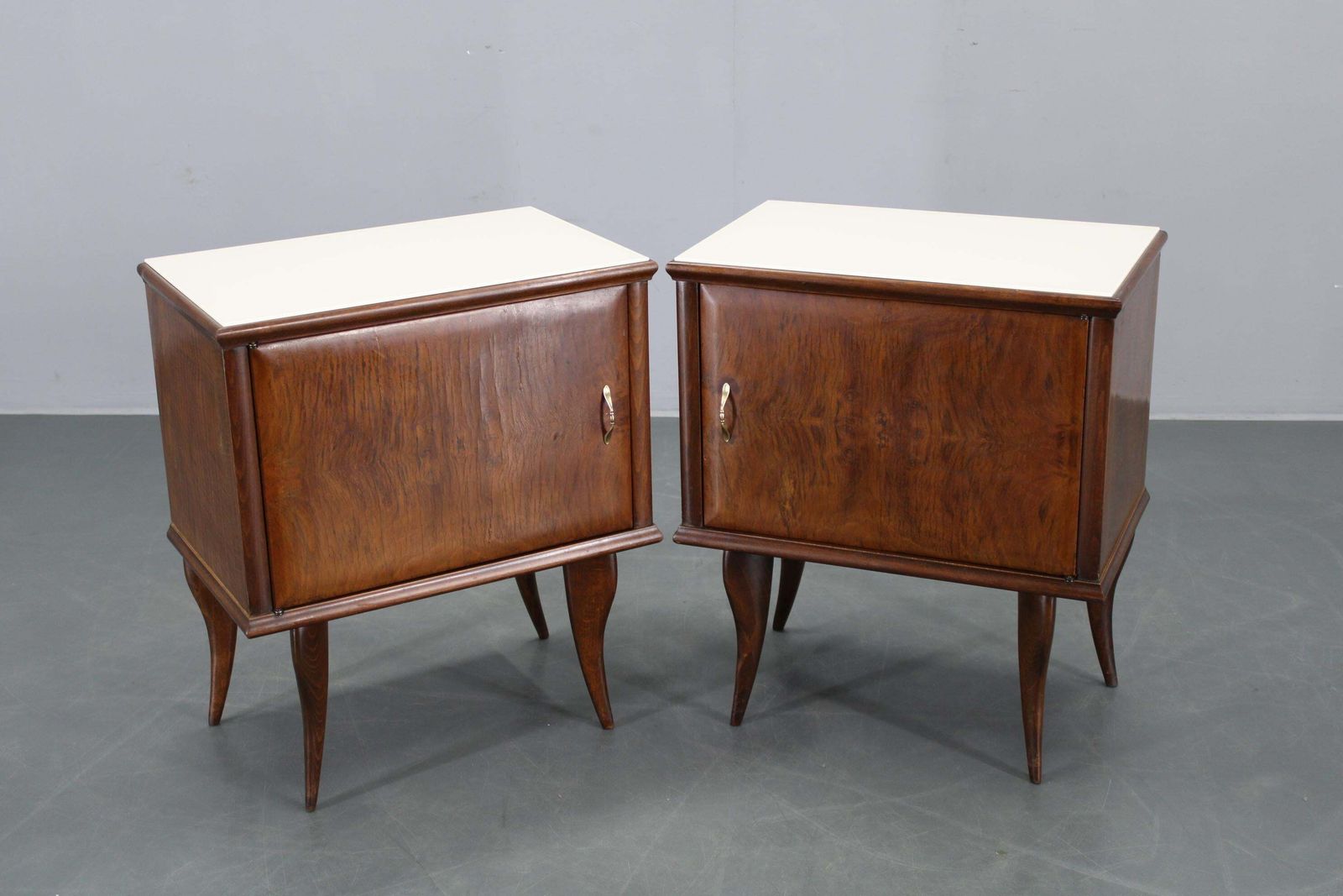 Pair Of Mid Century Italian Walnut Nightstands With Glass Top, 1950s photo 782.0