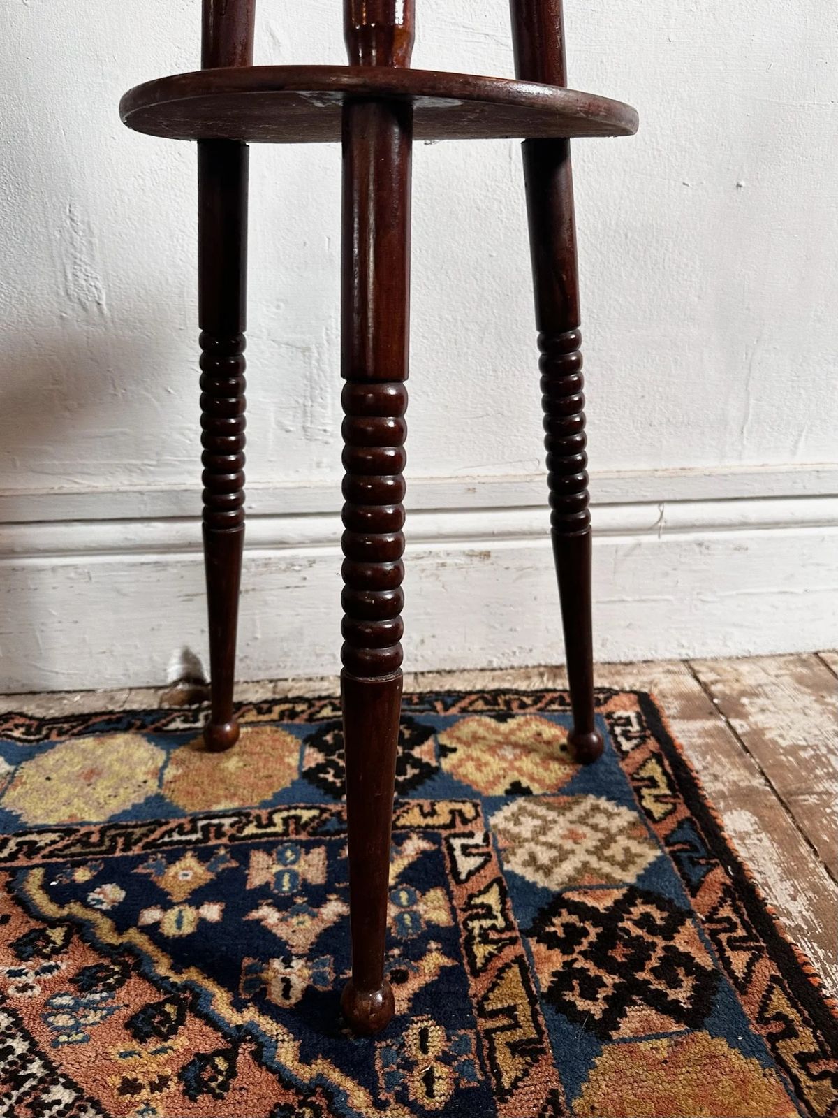 Mahogany Plant Stand, Tripod Of Bobbin Bead Legs. English C1960. photo Home Decor