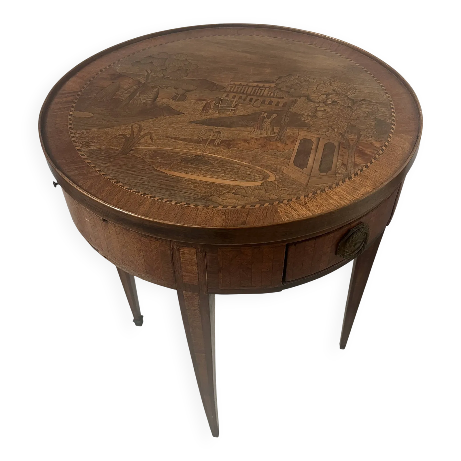Louis XVI Style Marquetry Pedestal Table With Removable Top, 20th Century photo furniture