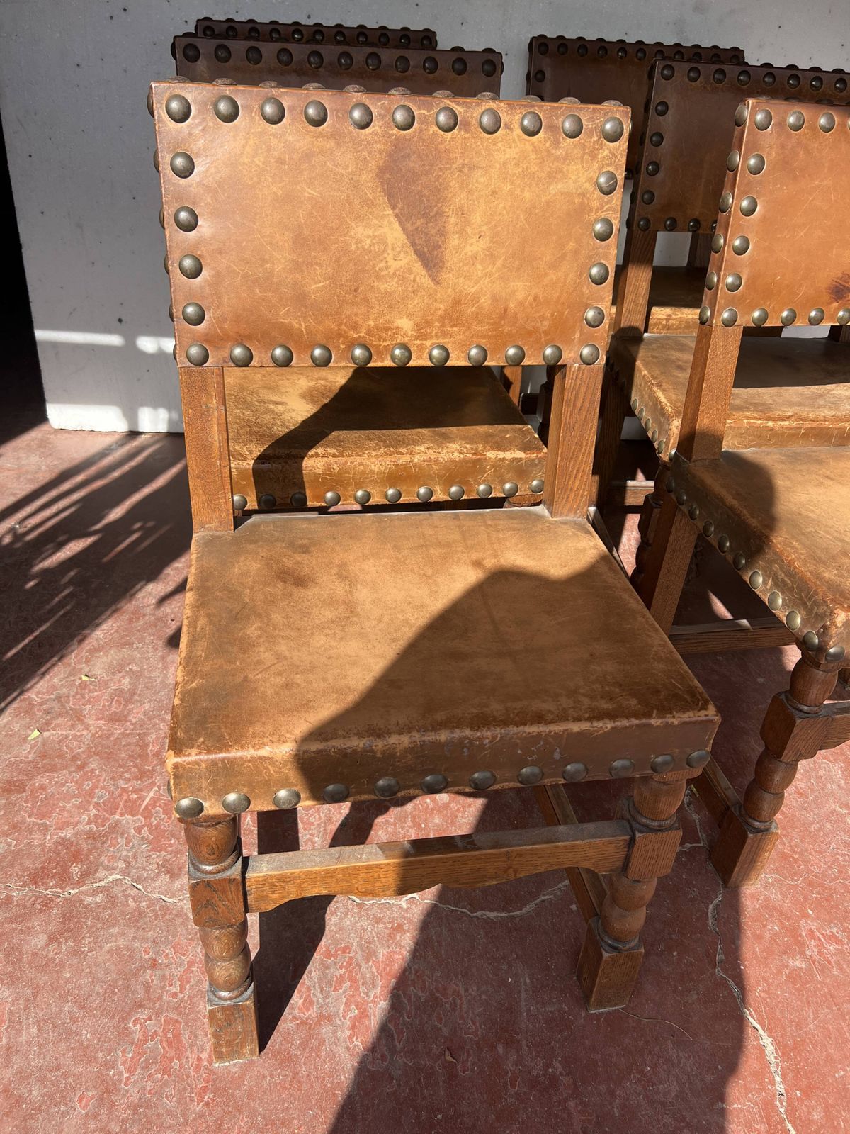 Set Of Six Renaissance Style Oak Chairs, 20th Century photo for sale