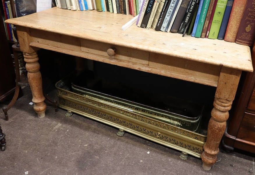 Furniture Small Chunky Vintage Pine Farmhouse Kitchen Dining Table With Drawer photo