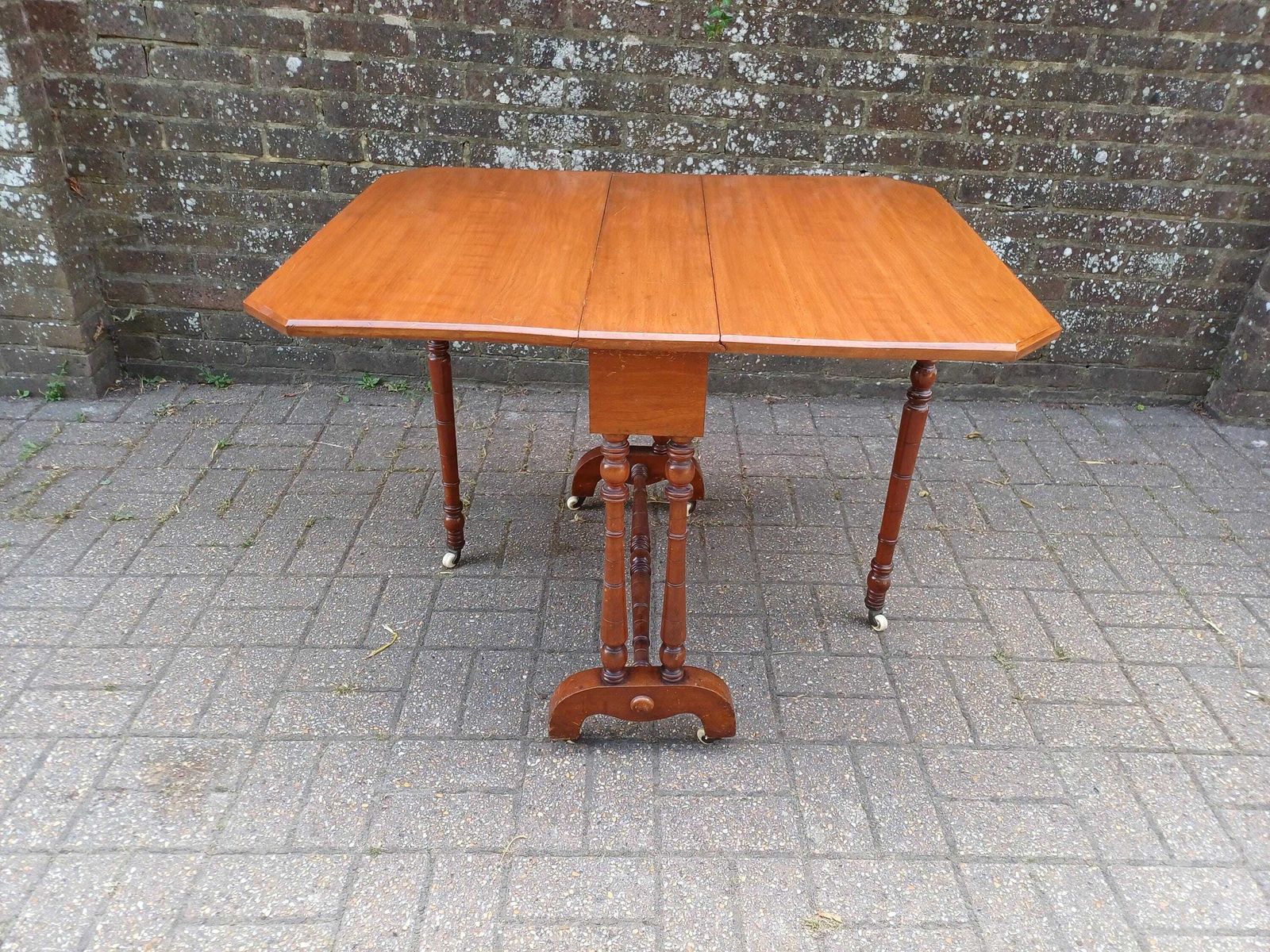 Antique Victorian Mahogany Drop Leaf Occasional Games Side Table With Turned Legs Castors C.1860 Extendable Folding Table Free Hand Delivery