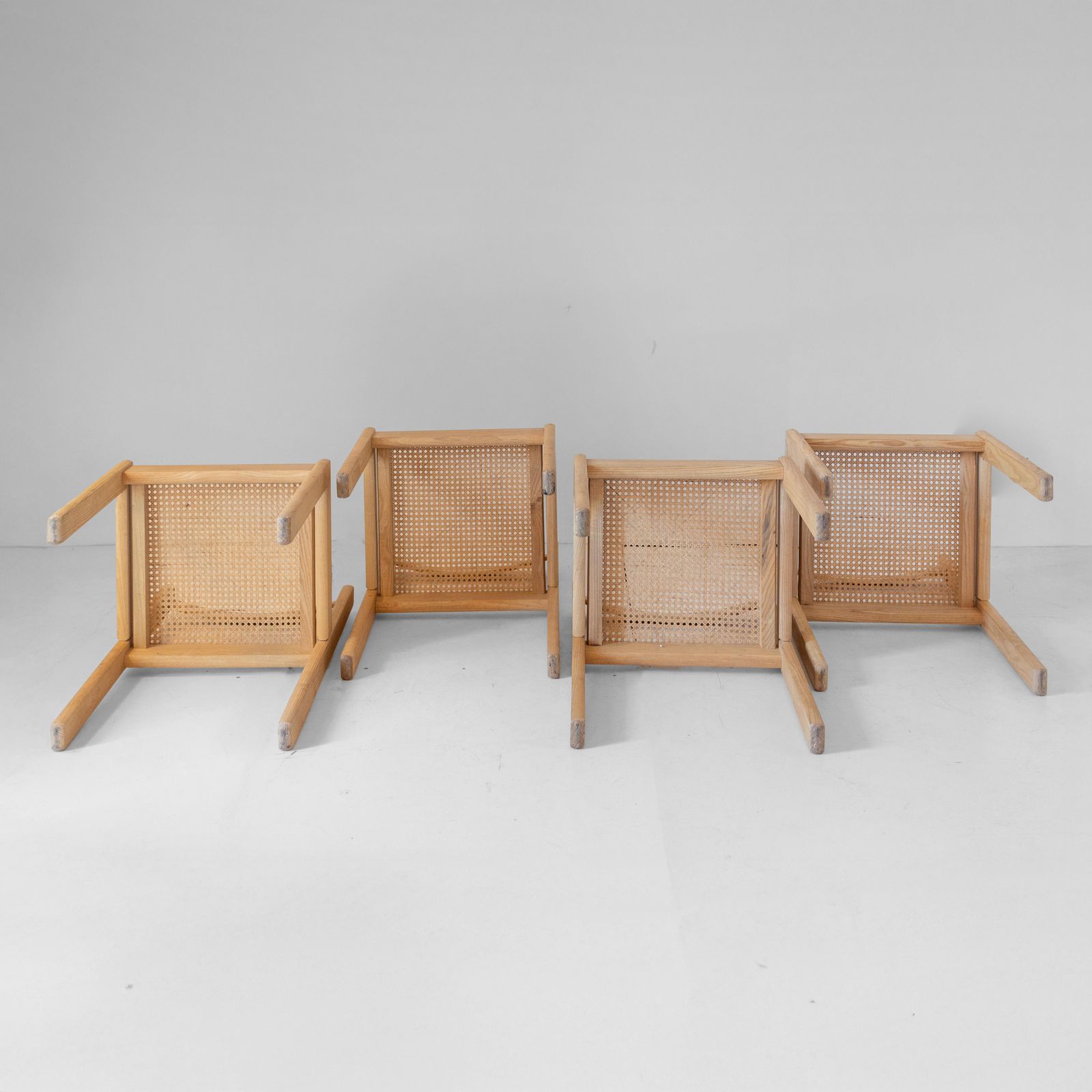 Set Of Four Italian Oak Dining Chairs With Vienna Straw Seats, 1970s photo for sale