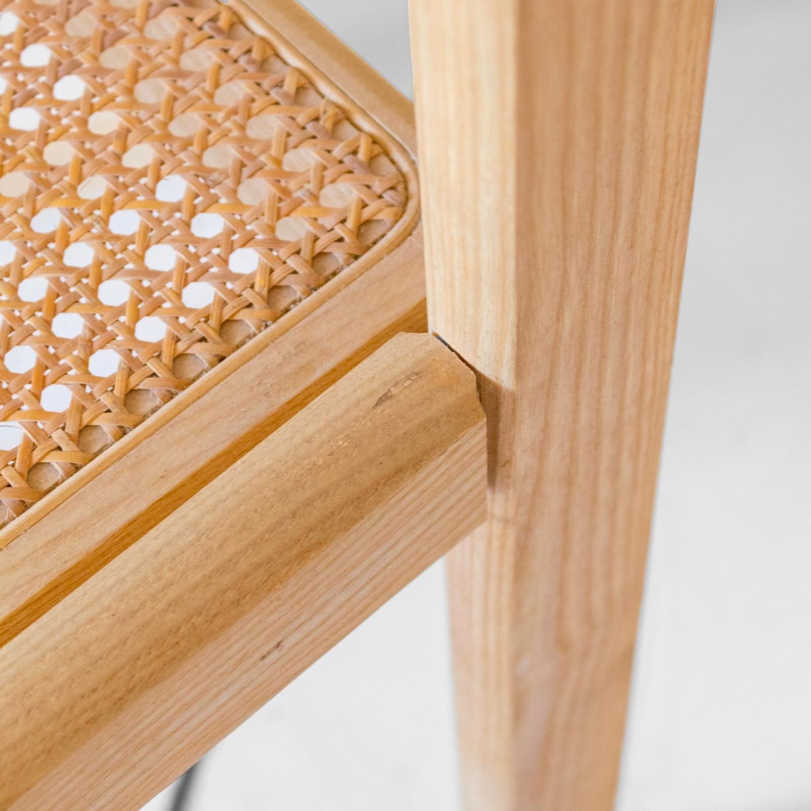 Set Of Four Italian Oak Dining Chairs With Vienna Straw Seats, 1970s photo vintage