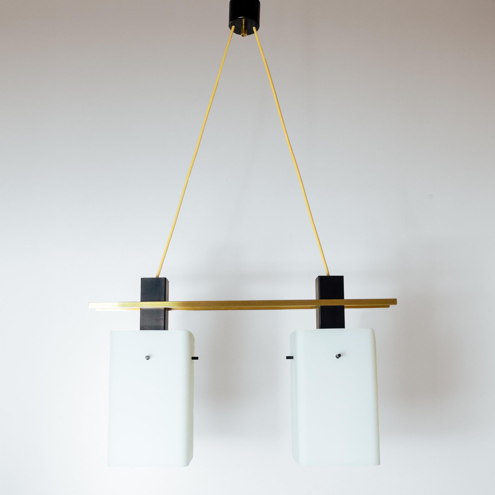 1950s Italian Stilnovo Pendant In Opaline Glass And Brass photo vinterior