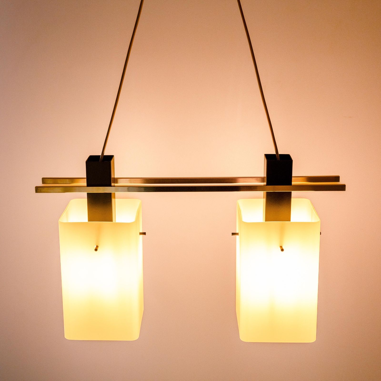 1950s Italian Stilnovo Pendant In Opaline Glass And Brass photo vintage