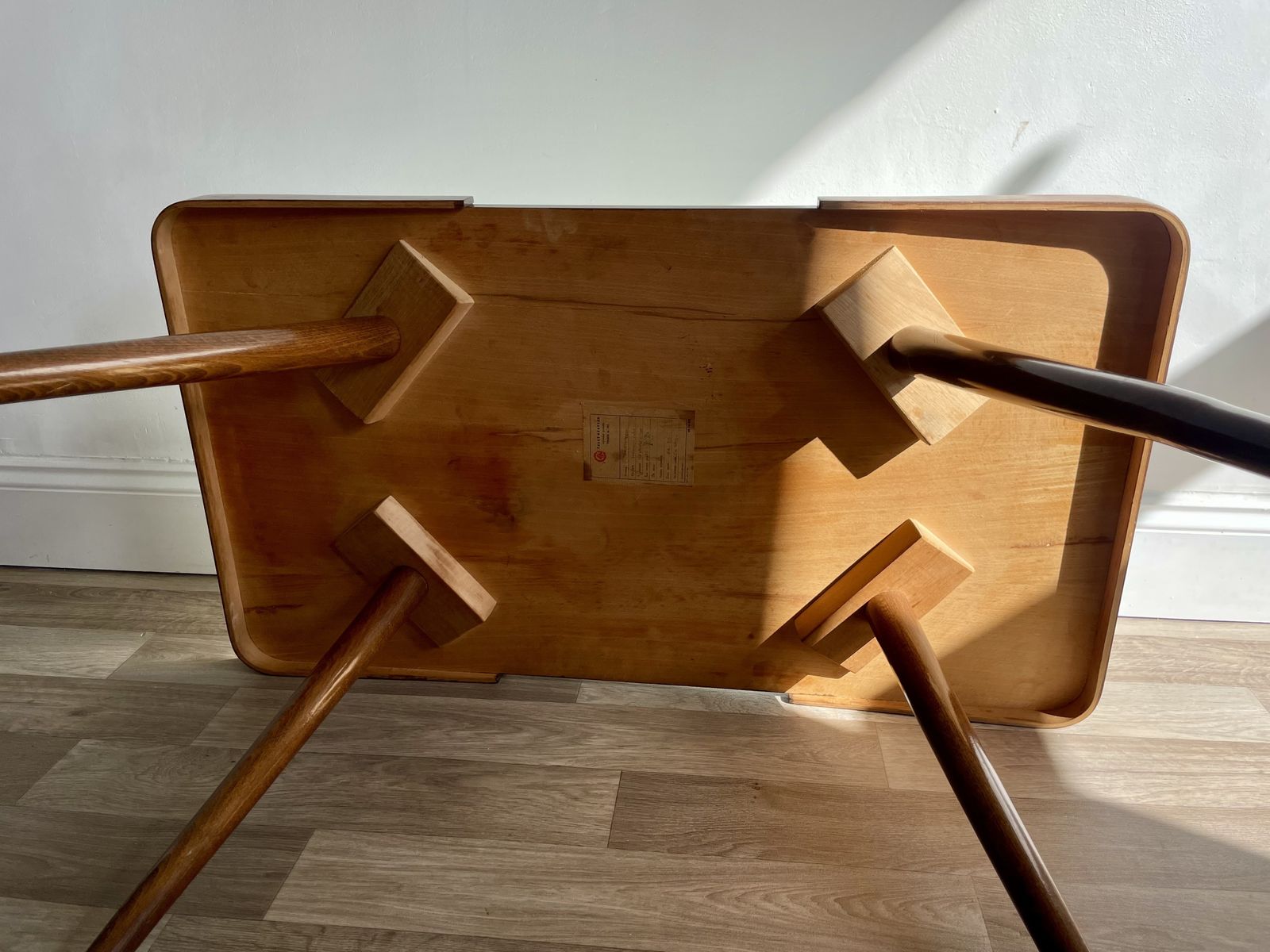 Mid Century Modern Coffee Table By Jiří Jiroutek, Beech Frame + White Opaxite Glass photo for sale