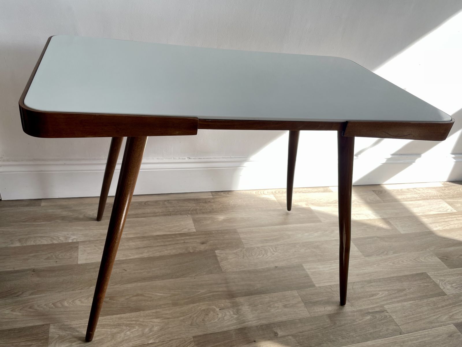 Mid Century Modern Coffee Table By Jiří Jiroutek, Beech Frame + White Opaxite Glass photo buy