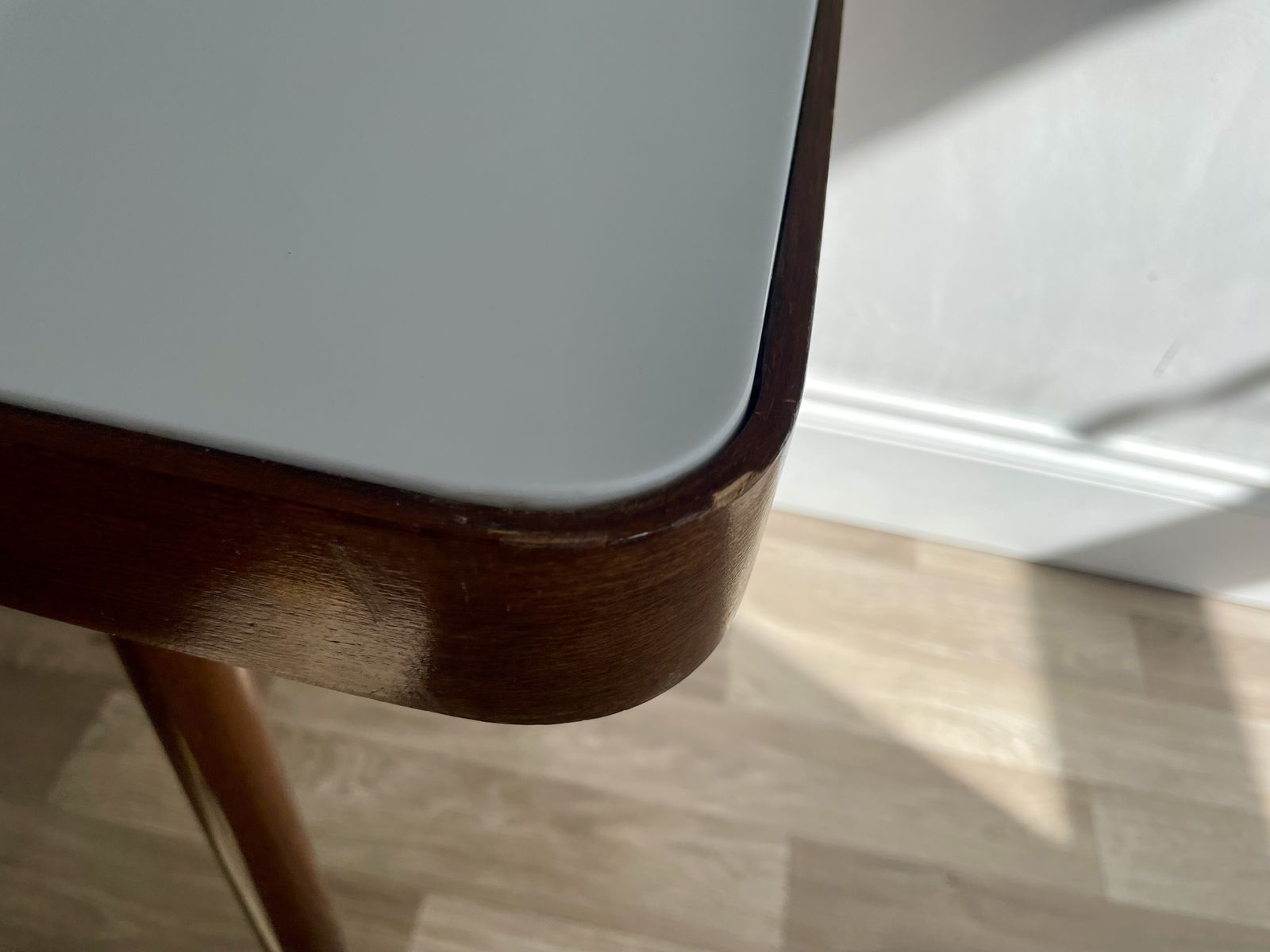 photo for sale Mid Century Modern Coffee Table By Jiří Jiroutek, Beech Frame + White Opaxite Glass