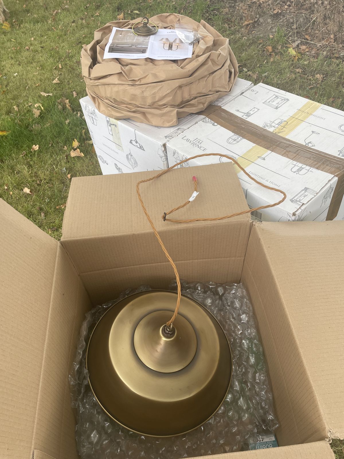 Jim Lawrence   Set Of 3   Balmoral Pendant Lights In Antiqued Brass   Brand New/Unused photo vintage