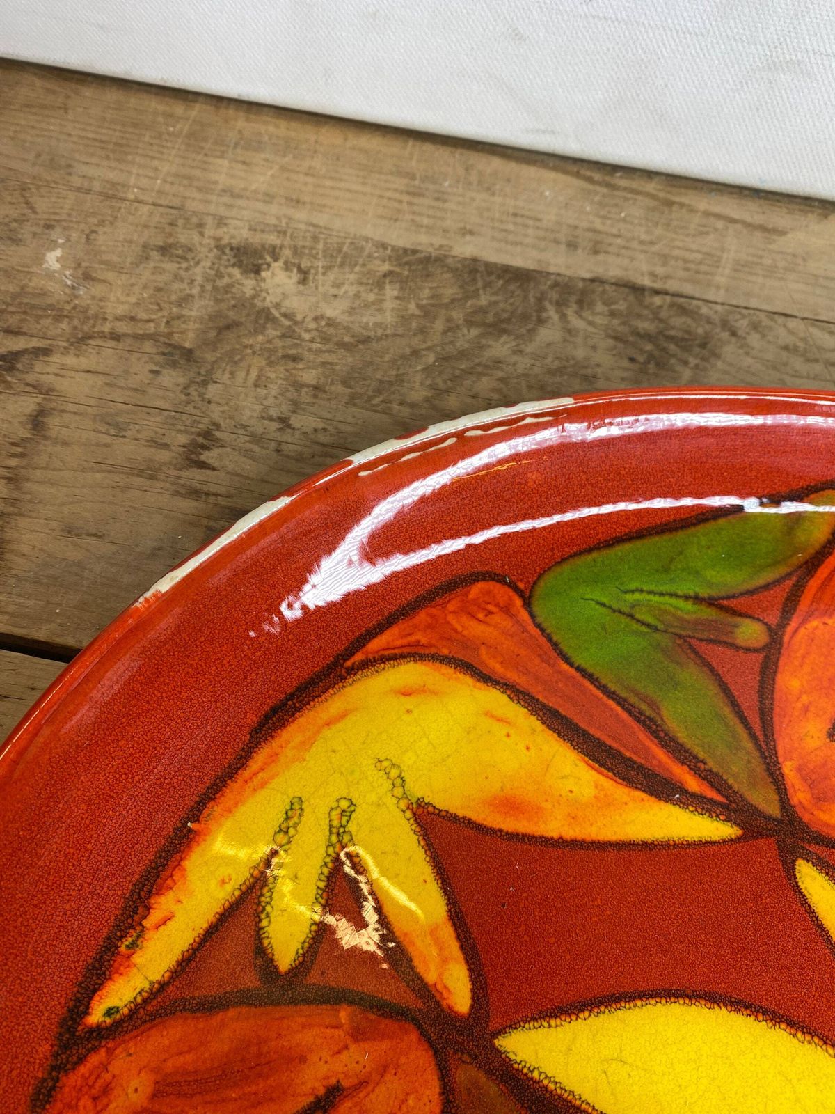 Vintage Poole Pottery Delphis Teardrop Shape (91) Dish Signed Ck Red, Orange, Yellow And Green Design In Good Condition photo Home Decor