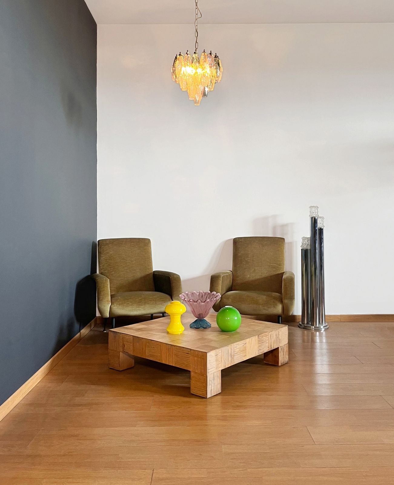 photo vinterior Elegant Murano Multicolored Poliedri Chandelier   Carlo Scarpa Design