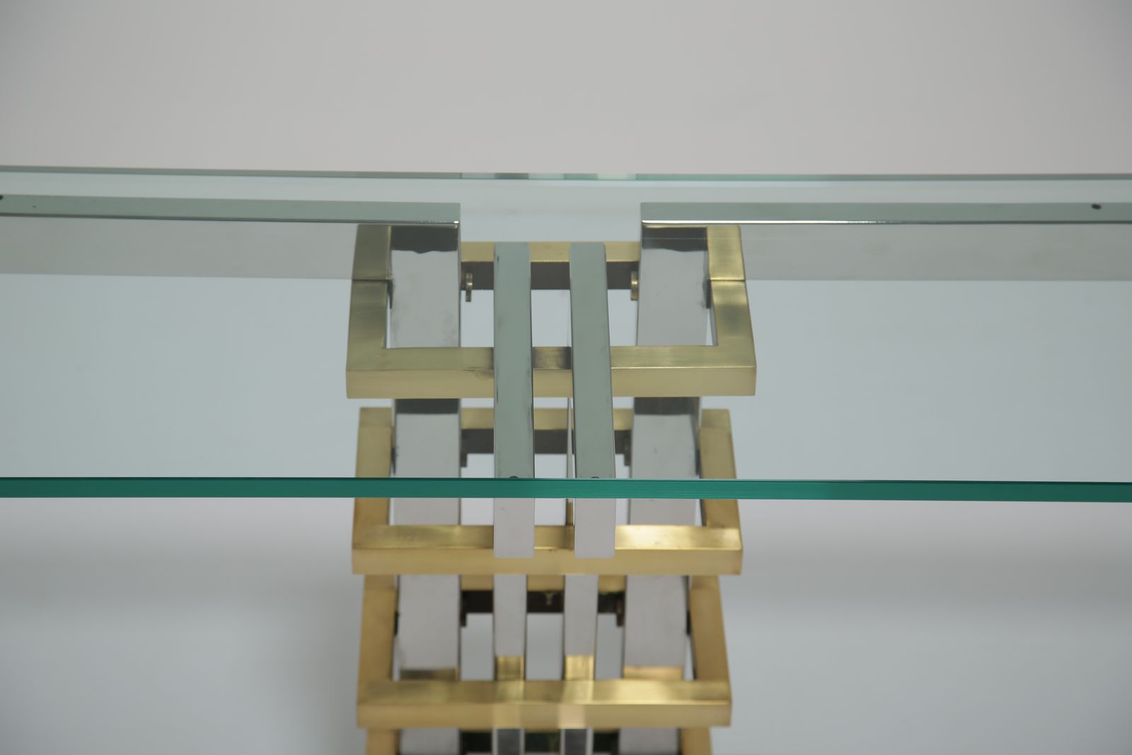 photo vinterior Modernist Chrome, Brass And Glass Console By Alfredo Freda For Cittone Oggi, Italy, 1970s.