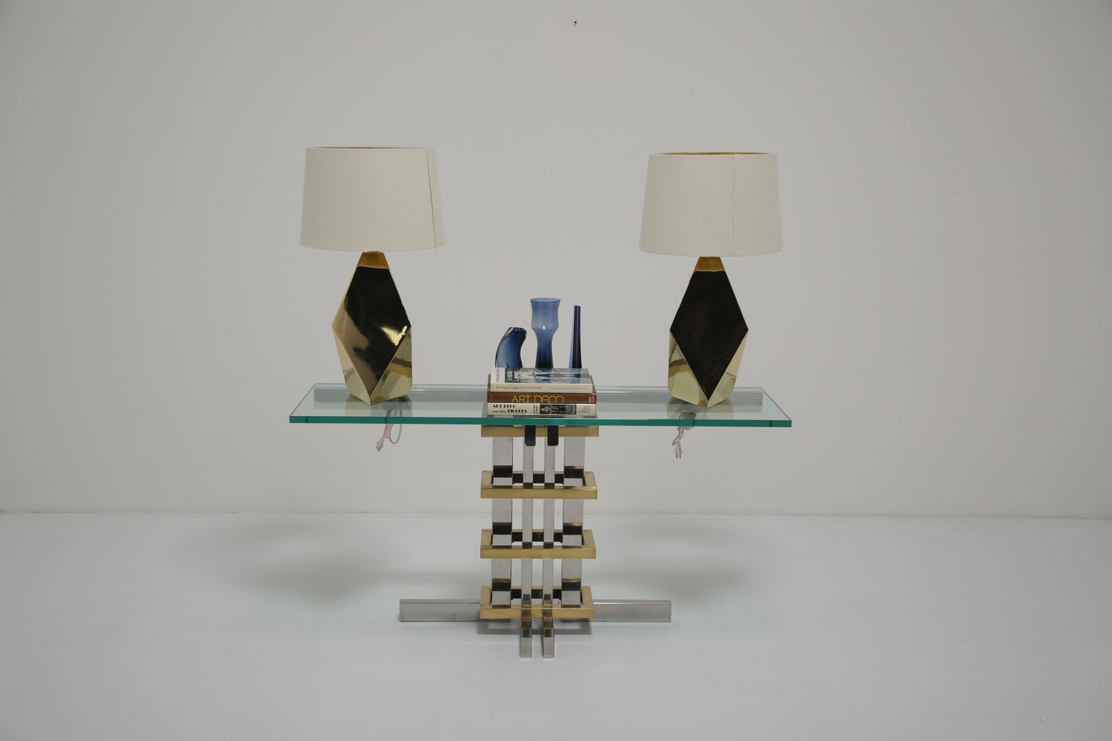 photo vintage Modernist Chrome, Brass And Glass Console By Alfredo Freda For Cittone Oggi, Italy, 1970s.