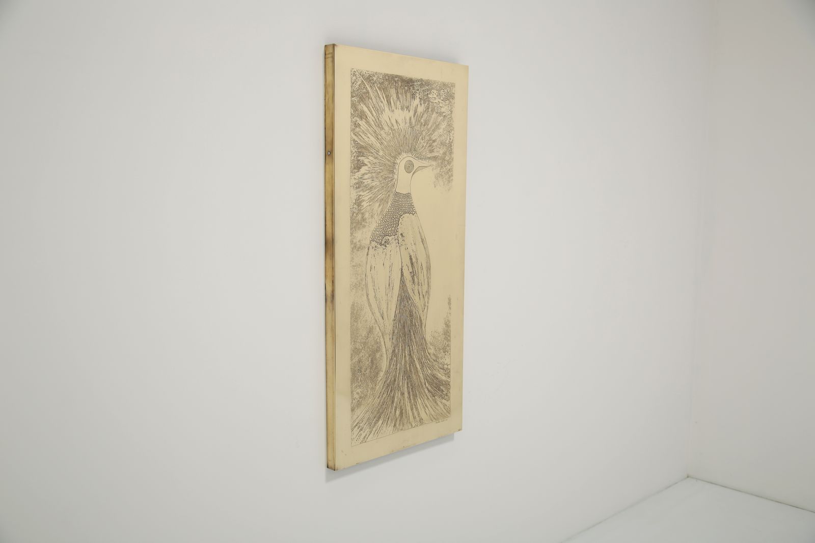 Wall Mounted Acid Etched Brass Art Pheasant Wall Panel By Christian Krekels, 1977. photo vinterior