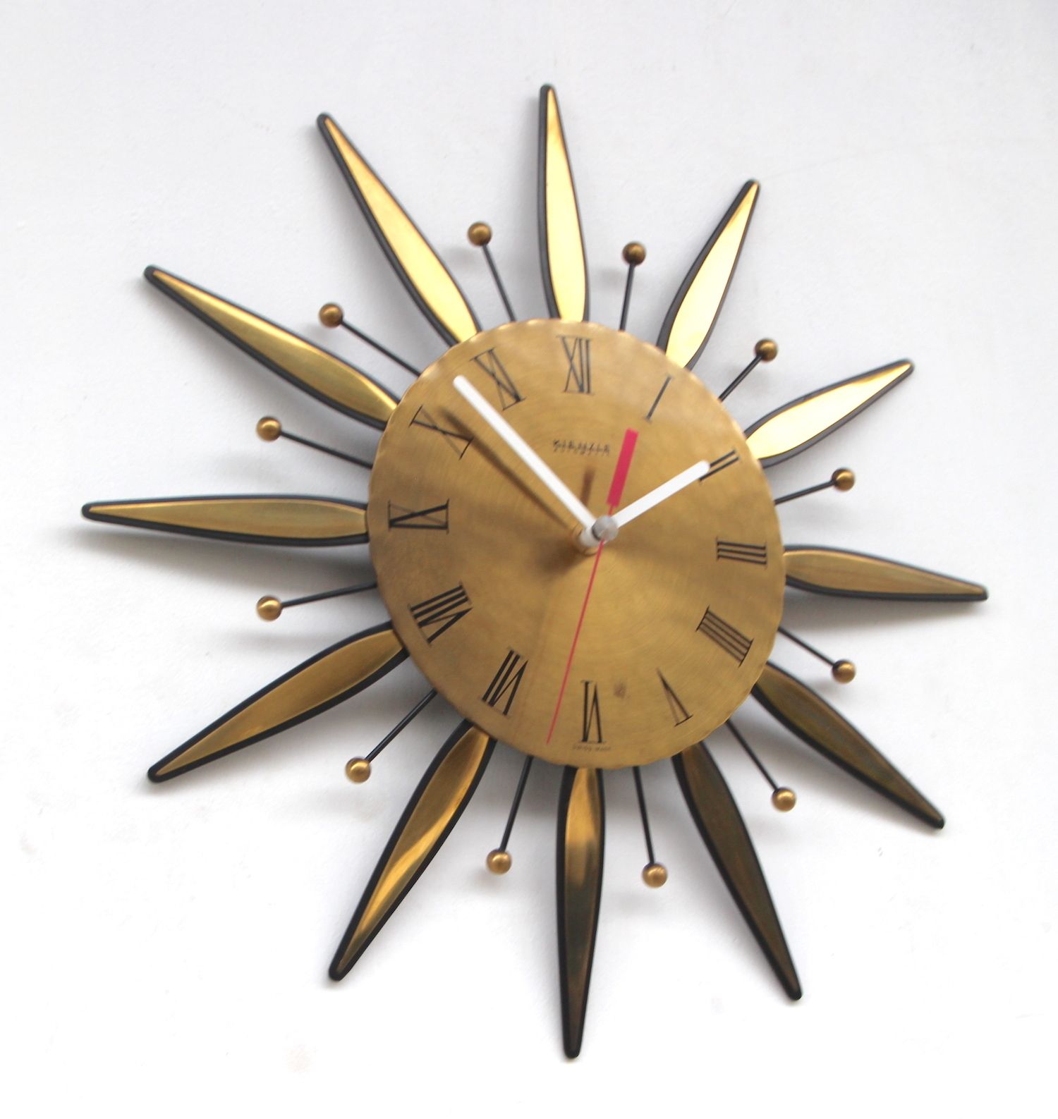 1970s Sunburst Style West German Vintage Factory Wall Clock. Fully Guaranteed photo vintage