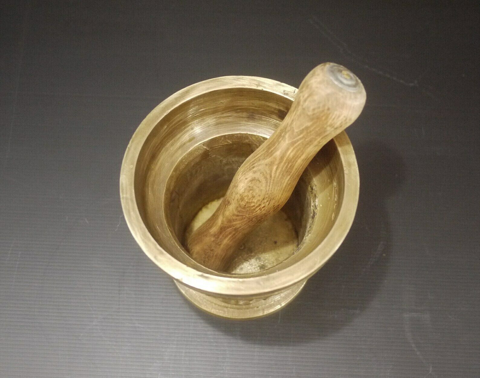 Antique Bronze Mortar And Wood Pestle "Verwint Linck Anno 1590" photo Home Decor