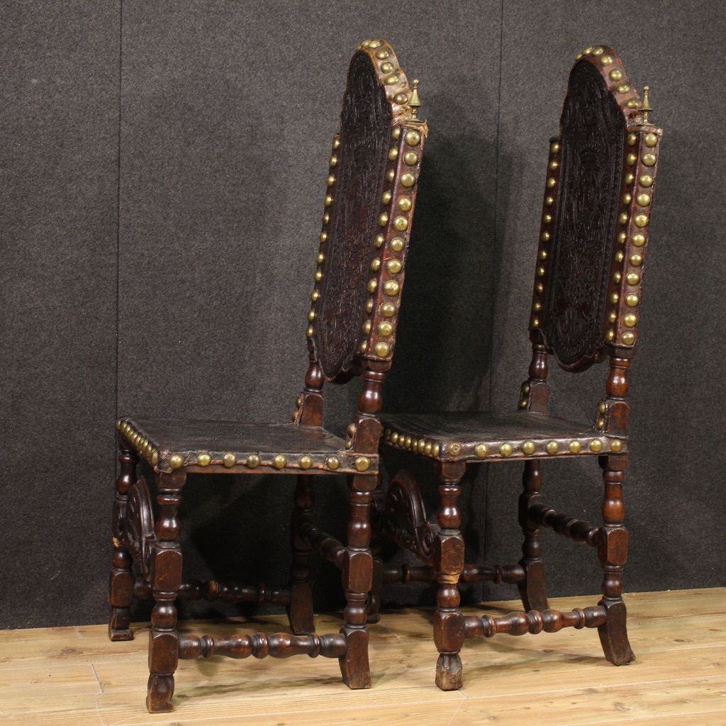 Pair Of 18th Century Antique Italian Leather Chairs photo 2600.0