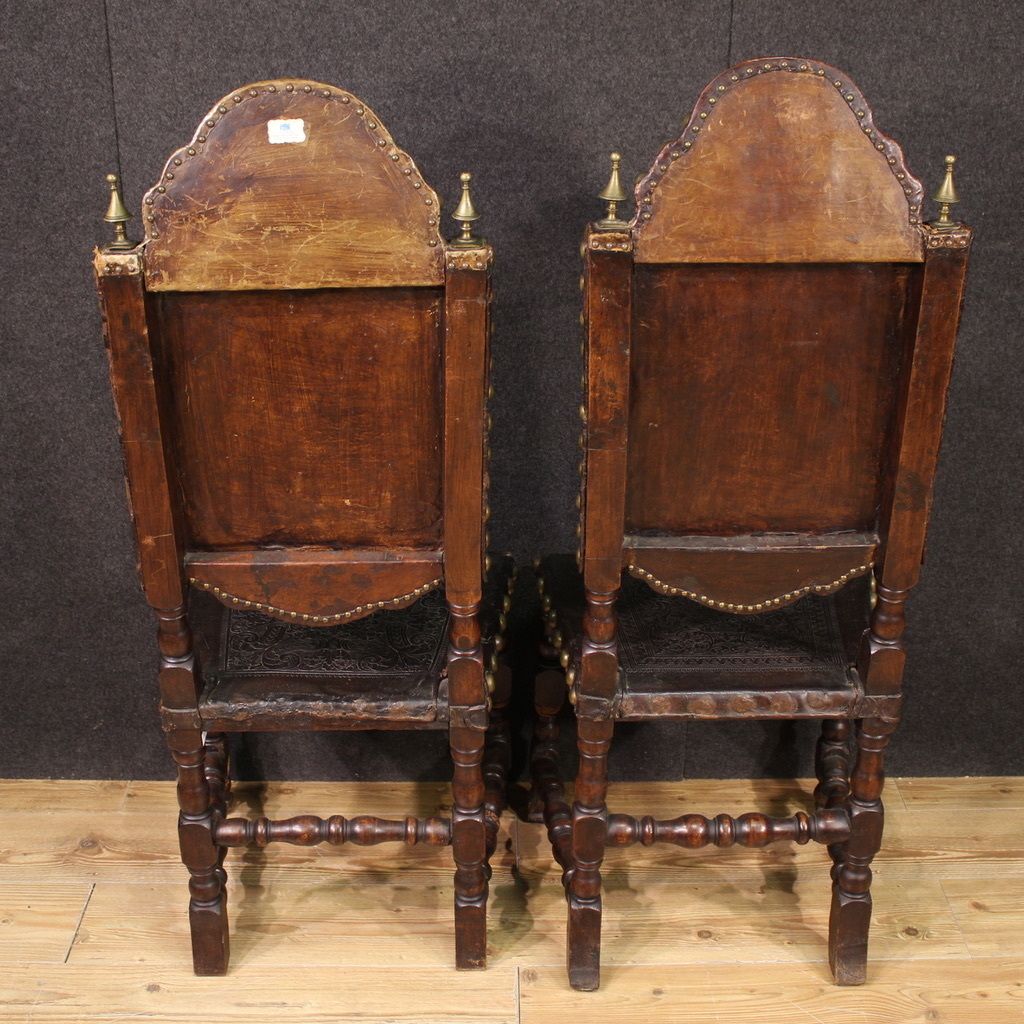 Pair Of 18th Century Antique Italian Leather Chairs photo buy