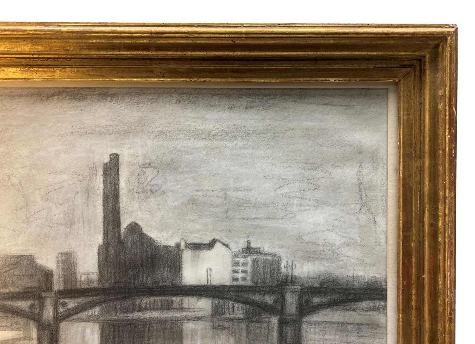 A Framed Charcoal Drawing Of Lot's Road Power Station, London photo for sale